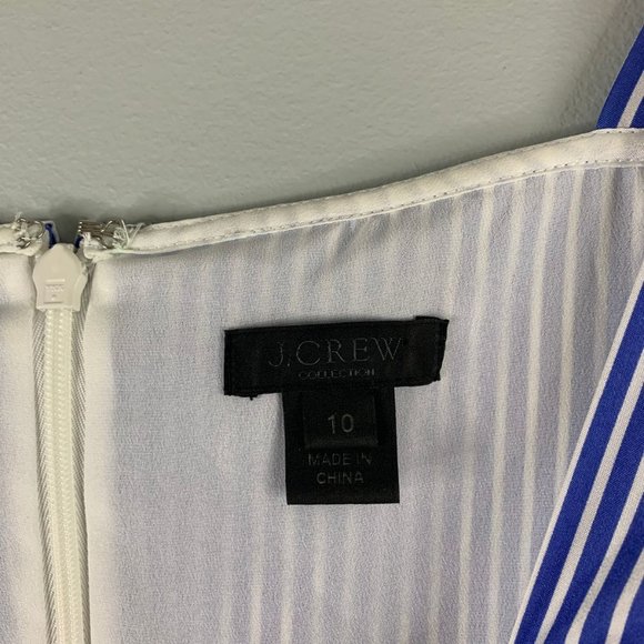 J.Crew Collection Stripe Silk Dress Blue Cold Shoulder Midi Layer Hem Med 10 M - Picture 10 of 12